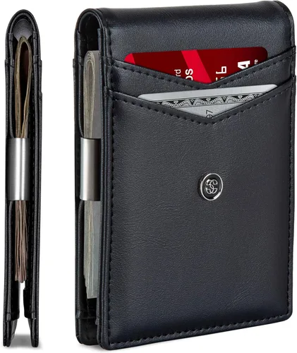 Vista 25 de Suavell Billeteras delgadas de cuero para hombres. Cartera con clip para dinero. Cartera de perfil bajo RFID Cartera minimalista
