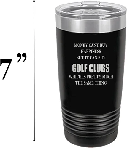 Vista 5 de Rogue River Tactical Funny Money Happiness Golf Clubs - Taza de viaje con tapa aislada al vacío, regalo para golfista, papá, abuelo, pelota (negro)