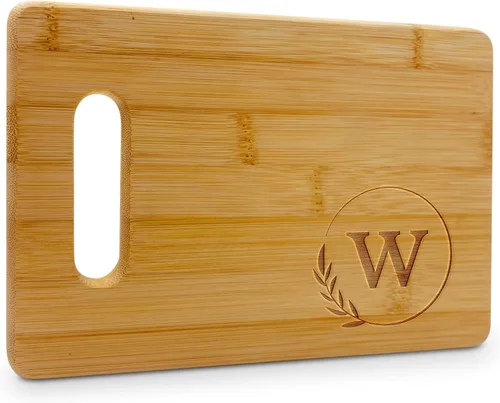Vista 20 de On The Rox Tablas de cortar con monogramas, 9 x 12 pulgadas, tablero de bambú grabado personalizado de la A a la Z (A) – Tabla de cortar de madera