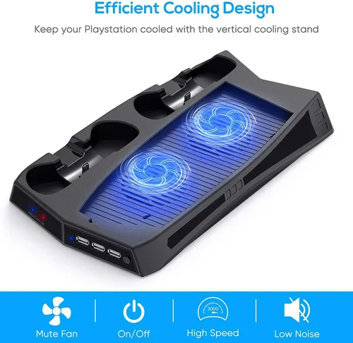 Vista 3 de Kahool Soporte vertical con ventilador de refrigeración para Play Station 5 y PS 5 Digital Edition, estación de carga de doble controlador