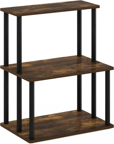 Vista 3 de Furinno Turn-N-Tube - Estantería multipropósito con exhibición y almacenamiento para impresora de 3 niveles, sin herramientas, color pino ámbar