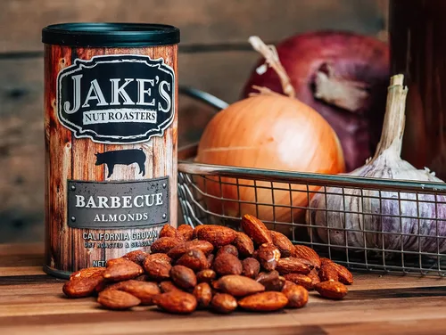 Vista 4 de Jake's Nut Roasters - Almendras para barbacoa (paquete de 2) almendras sazonadas tostadas secas enteras - Bocadillo alto en proteínas con sabor a