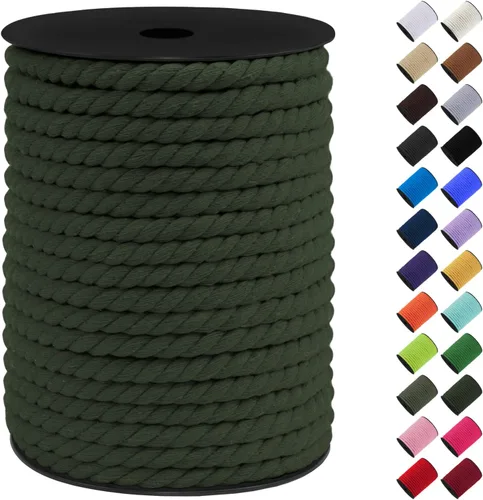 Vista 40 de Cordón de macramé de algodón, 0.315 in x 131 pies, hilo grueso para manualidades, cuerda trenzada de 3 hebras para colgar en la pared, ganchos