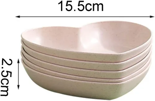 Vista 2 de Juego de 10 platos llanos en forma de corazón, platos de 6 pulgadas, bandeja para frutas, aperitivos, sin BPA (beige)