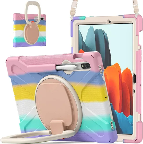 Vista 12 de 360 Rotation Case for Galaxy Tab ActivePro/Tab Active4 Pro/Active 5 Pro 10.1" Sturdy Cover Rotate Ring Stand Shoulder Carrying Strap Hand Strap
