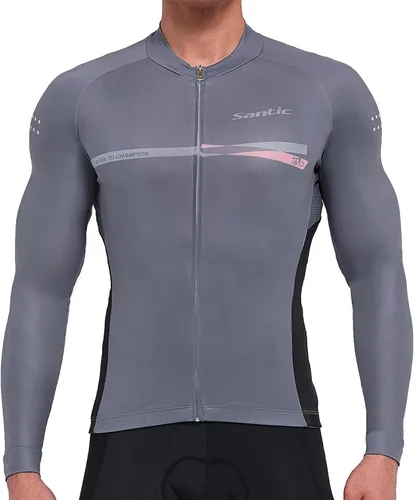 Vista 75 de Santic - Camiseta de ciclismo para hombre, manga larga, reflejante, cremallera completa, con bolsillos