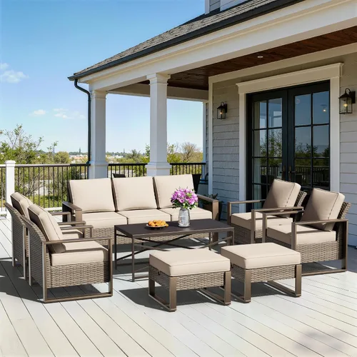 Vista 54 de Sofá de Mimbre Metálico para Patio de 75", Sofá Sillón de Ratán para Exteriores de 3 Asientos para Todo Tipo de Clima con Cojines Premium