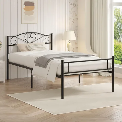 Vista 3 de VECELO Base de cama de plataforma metálica de tamaño individual de 14 pulgadas con cabecero y piecero, base de colchón resistente con soporte