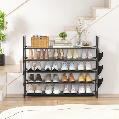 Vista 4 de OYREL Organizador de zapatos de 5 niveles para armario, entrada, garaje, puerta, ahorro de espacio, soporte/torre para zapatos, grande, capacidad