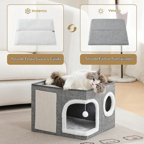 Vista 5 de Camas para gatos de interior, cama grande para gatitos con Gris