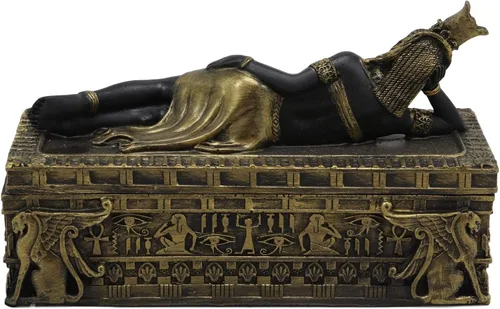 Vista 6 de Ebros - Joyero decorativo de 8 pulgadas de largo, diseño de reina egipcia antigua, Cleopatra, en reposo, personificación de la diosa Isis patrona