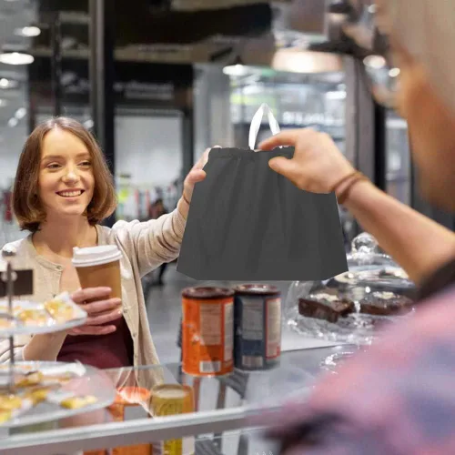 Vista 6 de 50 bolsas de plástico con asas resistentes al agua, resistentes para llevar, bolsa de transporte para alimentos, para restaurantes, comestibles
