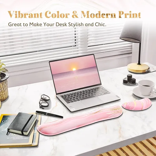 Vista 2 de Gimars Juego Mejorado Ampliado de Almohadilla de Apoyo para Muñeca de Teclado de Espuma Viscoelástica de Gel, Diseño Ergonómico Cómodo