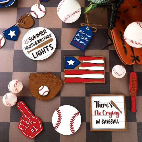 Vista 6 de FairySandy - 13 piezas de mesa de madera para decoración de mesa de béisbol Baseball Decorations, Baseball Home Decor, Season Party Supplies