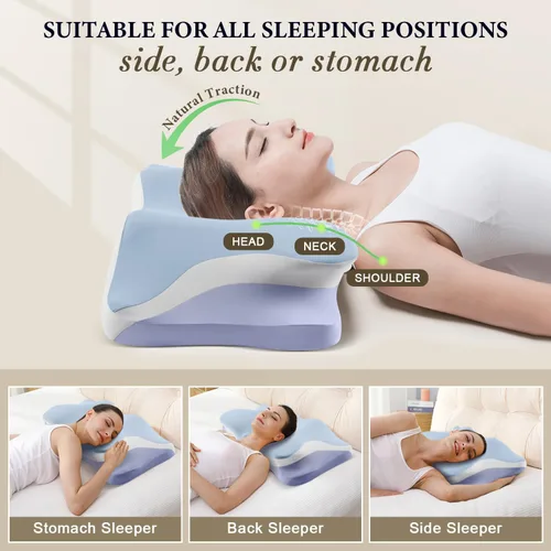 Vista 3 de Almohada cervical para aliviar el dolor de cuello, almohadas ergonómicas refrescantes de espuma viscoelástica para dormir, almohada de apoyo