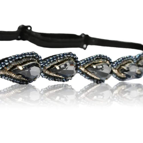 Vista 3 de Diadema de diamantes de imitación de lágrima azul nupcial de boda con correa elástica ajustable