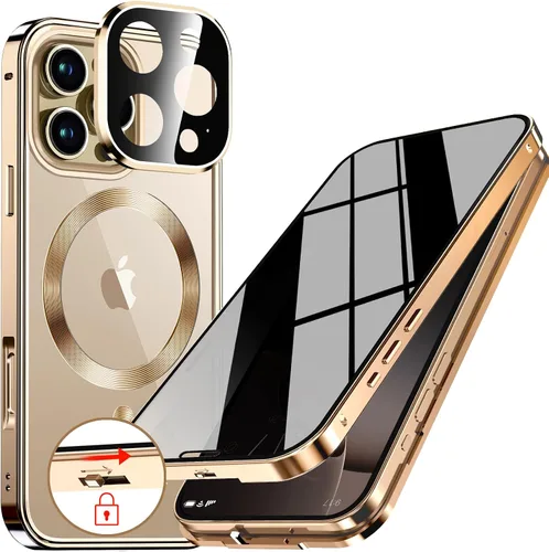 Vista 21 de Funda magnética de privacidad para iPhone 12 Pro Max con anillo de metal CD y cierre desplegable automático [compatible con MagSafe]