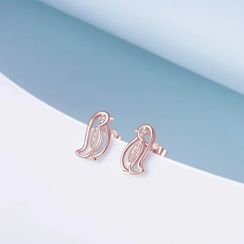 Vista 2 de YFN Penguin Gifts - Pendientes de pingüino de plata de ley con circonita cúbica para mujer