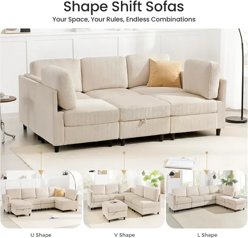 Vista 25 de KKL Sofá modular de 84 pulgadas, sofás de 3 plazas para sala de estar con almacenamiento, sofá modular de asiento profundo seccional, funda