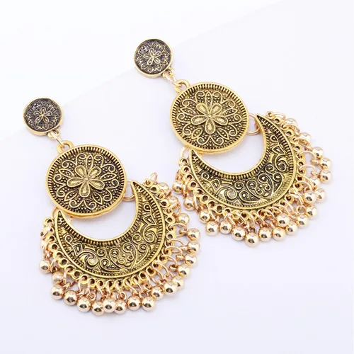 Vista 4 de Pendientes de araña colgantes de plata antigua vintage con cuentas para mujer