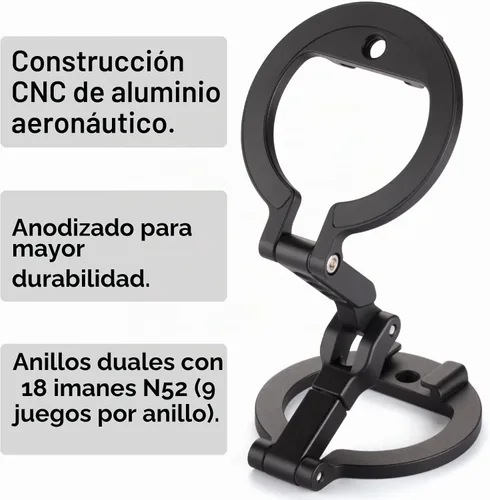 Vista 8 de Soporte de teléfono de doble anillo magnético – Soporte plegable de aluminio CNC de rotación de 360°, tornillo de 1/4 pulgadas, interfaz de zapata