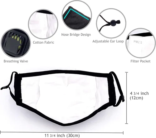 Vista 3 de Mascarilla reutilizable lavable de algodón de alta calidad con válvula de respiración y bolsillo para filtro (incluye 5 filtros gratis)