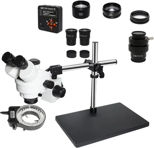Vista 7 de Kit de accesorios para microscopio 3.5X-90X simulocal Trinocular estéreo Microscopio con soporte de brazo doble ajustable de 360 soportes 5 X C