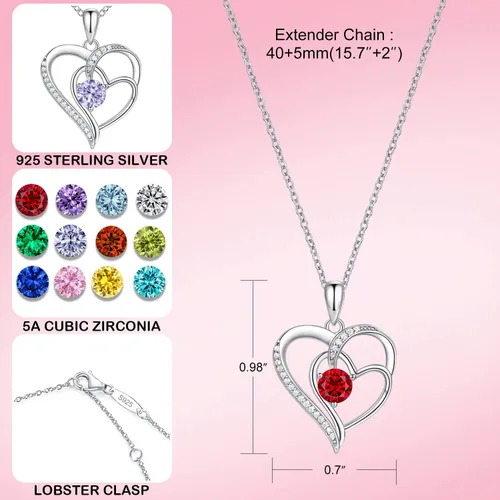 Vista 3 de Collar de piedra natal para mujer, collar de corazón de oro blanco de 18 quilates, collar de plata de ley, collares de diamantes, joyería