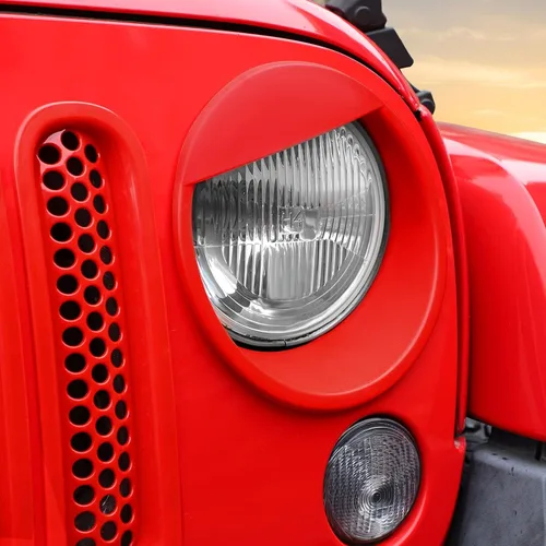Vista 7 de Mesh Grille Grill Insert+ Headlight Turn Light Cover Trim Fit for 2007-2018 Jeep Wrangler JK JKU Style A(Red)