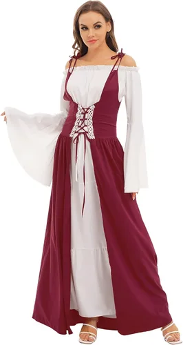 Vista 2 de Moily Conjunto de 2 piezas para mujer, disfraz medieval renacentista para cosplay, vestido punk retro tradicional irlandés