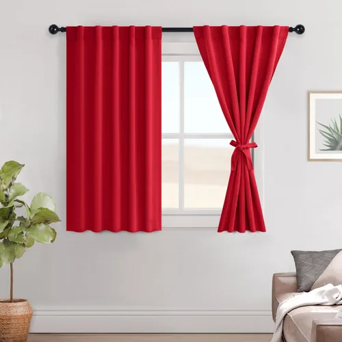 Vista 45 de Hiasan Cortinas opacas negras para dormitorio, cortinas opacas cortas de 45 pulgadas de largo, con aislamiento térmico, bolsillo para barra