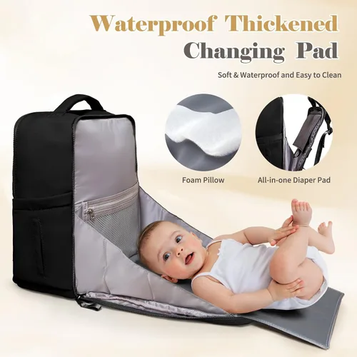 Vista 2 de Mochila para pañales con cambiador, bolsa de bebé multifunción impermeable, bolsa de viaje esencial para baby shower, pañaleras para bebe con 15