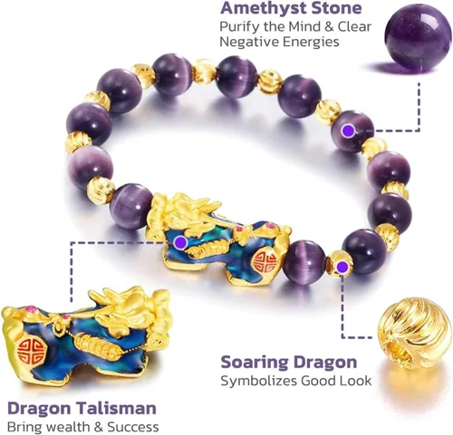 Vista 7 de GFOUK Pulsera de amatista FengShui Pi Xiu, pulsera de amatista Fengshui Pi Xiu, pulsera de amatista Pixiu de acero inoxidable, pulsera de Feng Shui