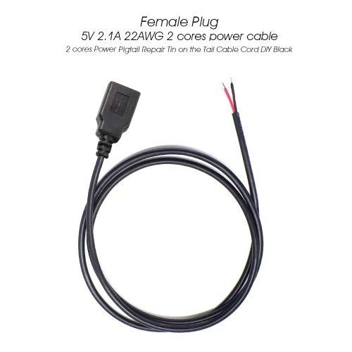 Vista 2 de Cable de extremo abierto USB A hembra a cable desnudo de 3.3 pies (39.4 in) 5V 2.1A 2 y 4 núcleos de transmisión de alimentación y transmisión