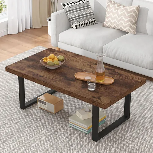 Vista 9 de Mesa de café IBF negra, mesa de centro minimalista industrial de madera, mesa moderna y simple rectangular para sala de estar, mesa de café y cóctel