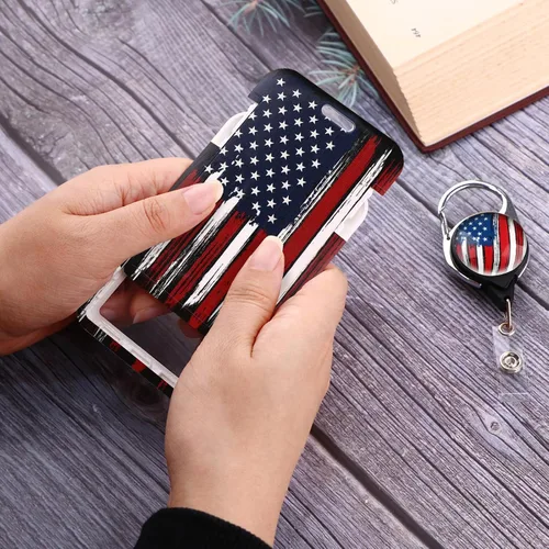 Vista 3 de Cordón con Llavero para Hombre con Insignias de Identificación con Clip de Carrete Retráctil Soporte para Insignias Llavero con Bandera Americana