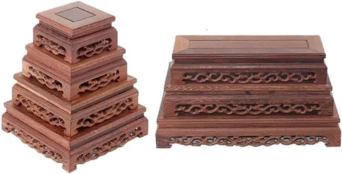 Vista 4 de GOLDY&WENDY Base de madera rectangular florero planta pecera escultura soporte de exhibición artesanía casera pedestal retro oriental carved