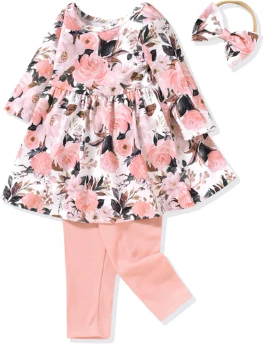 Vista 25 de Aalizzwell Conjunto de túnica floral para niñas pequeñas para otoño e invierno Naranja