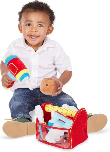 Vista 2 de Melissa & Doug Caja de herramientas para rellenar y derramar, juguete para niños pequeños con taladro vibratorio (9 piezas)