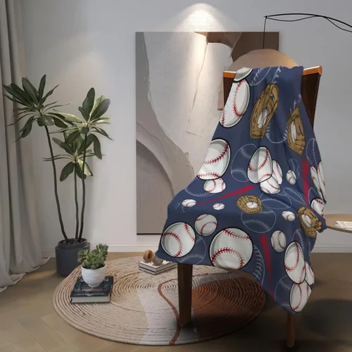 Vista 3 de Manta de béisbol suave y cálida para niños y adultos, manta de franela de lujo ligera y acogedora para sofá, cama, sofá, 50 x 40 pulgadas