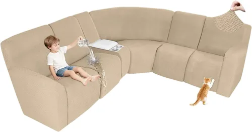 Vista 42 de ALIECOM Fundas 100% impermeables para sofá seccional reclinable, forma de L, elásticas, para esquina, funda para sofá seccional reclinable, lavable