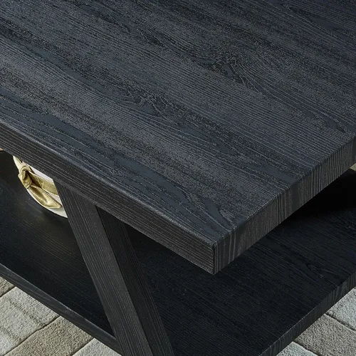 Vista 4 de Roundhill Furniture Athens - Mesa de centro de madera replicada contemporánea en acabado negro