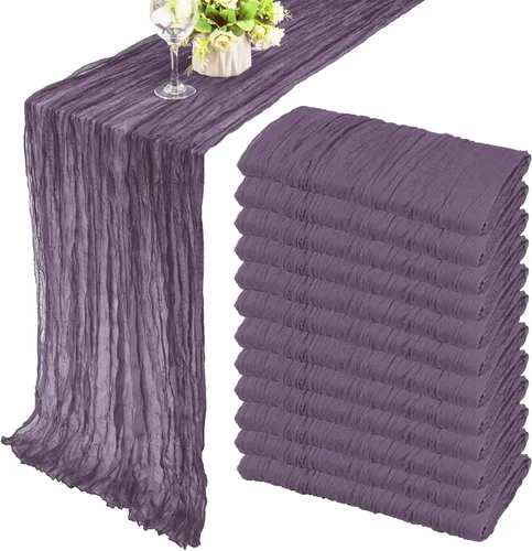 Vista 26 de Pack de 12 caminos de mesa de estopilla de 35x72 pulgadas, bohemio, de gasa, rústico, tela de queso, camino de mesa largo romántico para boda Azul