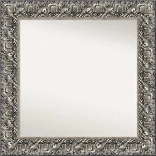 Vista 222 de Amanti Art Espejo de baño plateado para sobre fregadero, 26 x 26 pulgadas, espejo cuadrado de níquel pulido, marco de madera tradicional mediano, se