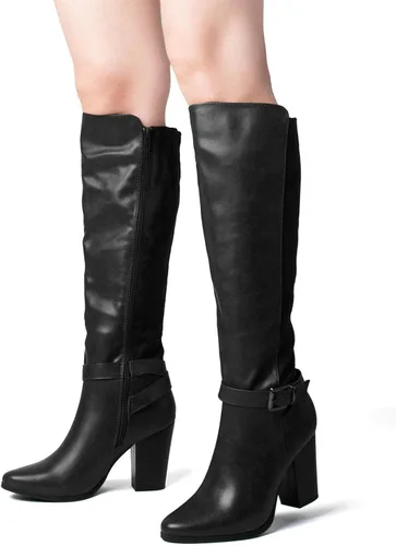 Vista 2 de Botas altas hasta la rodilla con cremallera para mujer, botas de tacón alto y grueso