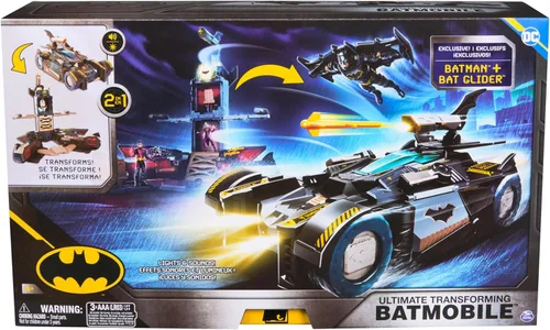 Vista 9 de DC Comics Batman, juego transformador definitivo de Batmóvil, juego 2 en 1 con figura exclusiva y planeador, luces, sonidos, juguetes para niños