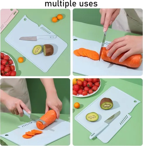 Vista 5 de Plplaaoo Mini tablas de cortar para cocina Tabla de cortar de plástico con agujero para colgar cuchillos Juego de tablas de cortar