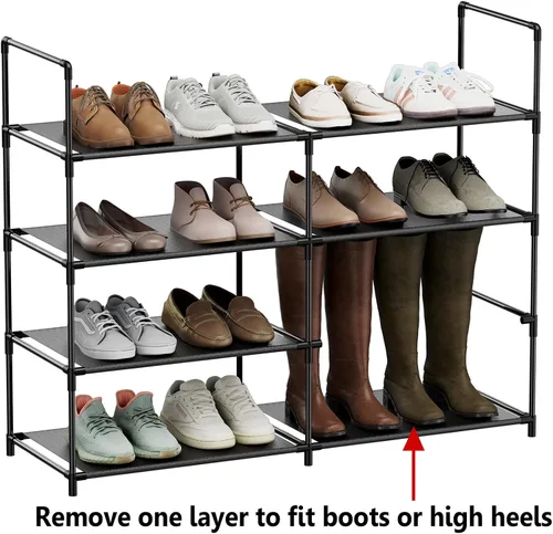 Vista 4 de FIDUCIAL HOME Zapatero organizador de 4 niveles, 16-20 pares, apilable, estante de almacenamiento de zapatos, duradero para entrada de armario