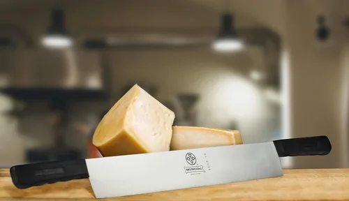 Vista 2 de Mundial Cortador de queso de acero inoxidable al carbono de 16 pulgadas, cuchillo de queso de doble mango ideal para cortar bloque de queso, agarre