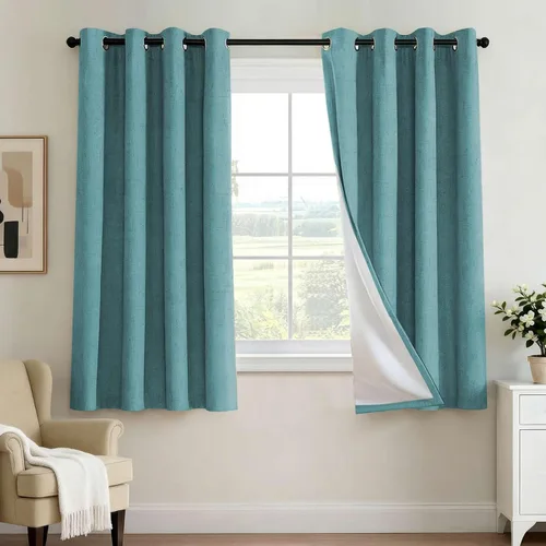 Vista 109 de H.VERSAILTEX Cortina 100% opaca para dormitorio, 63 pulgadas de largo, con ojales, cara de lino, bloqueo de luz completa, cortina para sala de Arena